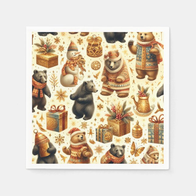 Vintage Christmas Bear Napkins (Front)