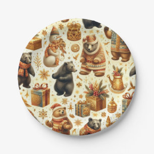Vintage Christmas Bear Paper Plates