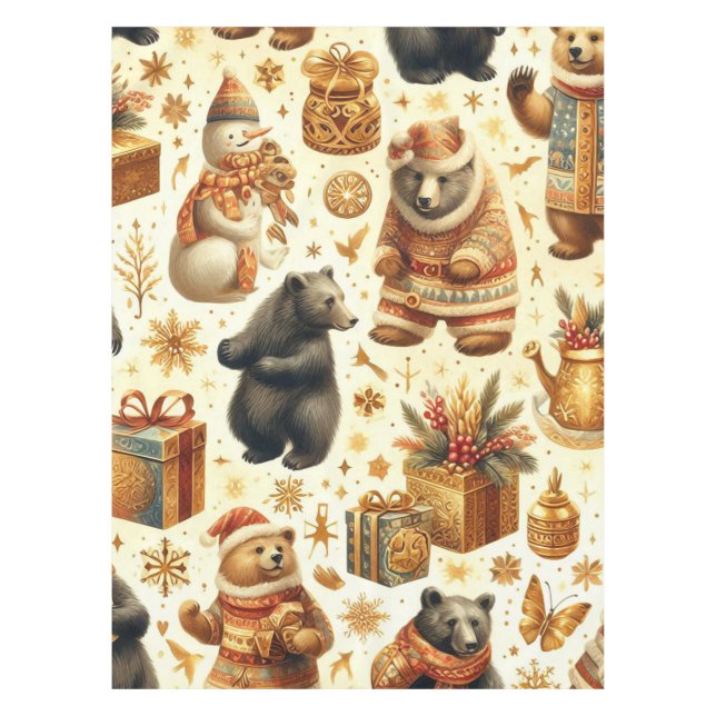 Vintage Christmas Bear Tablecloth (Front)