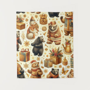 Vintage Christmas Bear Tapestry