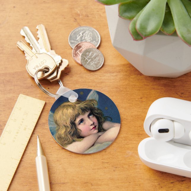 Vintage Christmas, Beautiful Angel with Gold Stars Keychain (Desk)