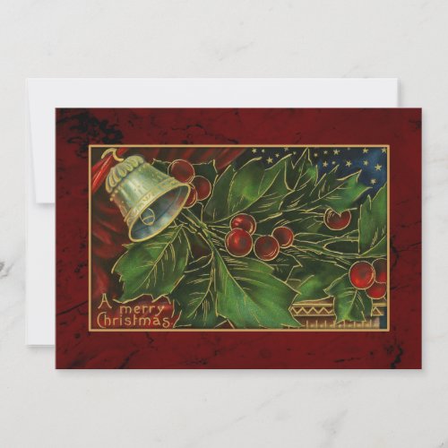 Vintage Christmas Bell and Holly Holiday Card