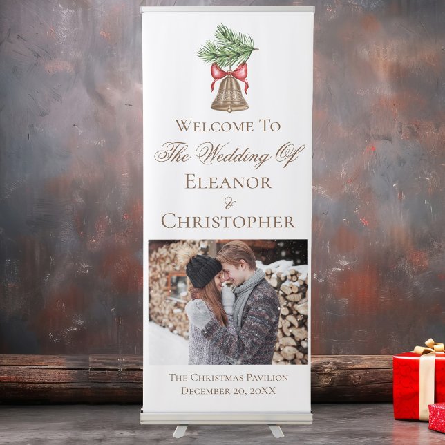 Vintage Christmas Bell Couple Photo Wedding Retractable Banner (Creator Uploaded)