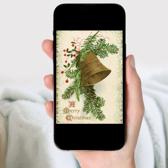 Vintage Christmas Bell (Evergreen) Card (Front Digital)
