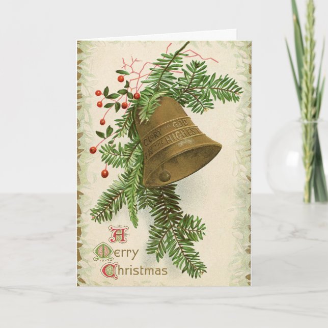 Vintage Christmas Bell (Evergreen) Card (Front)