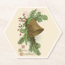 Vintage Christmas Bell (Evergreen) Paper Coaster
