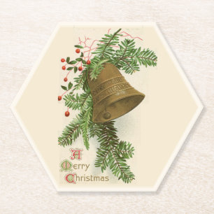 Vintage Christmas Bell (Evergreen) Paper Coaster