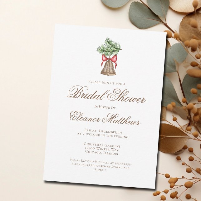 Vintage Christmas Bell Holiday Bridal Shower Invitation (Creator Uploaded)