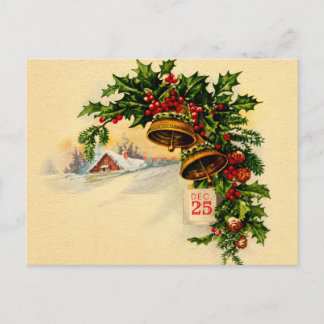 Vintage Christmas Bell Holiday Postcard