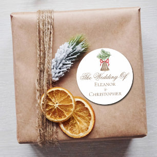 Vintage Christmas Bell Minimalist Holiday Wedding Classic Round Sticker