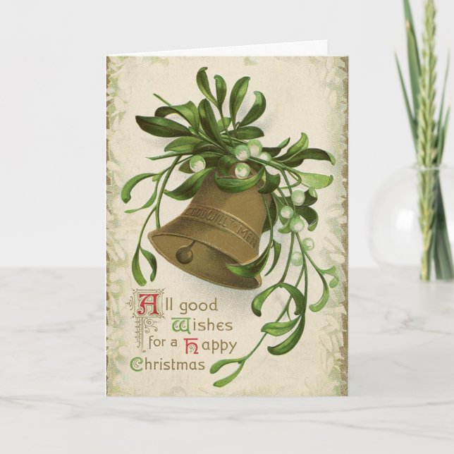 Vintage Christmas Bell (Mistletoe) Card (Front)
