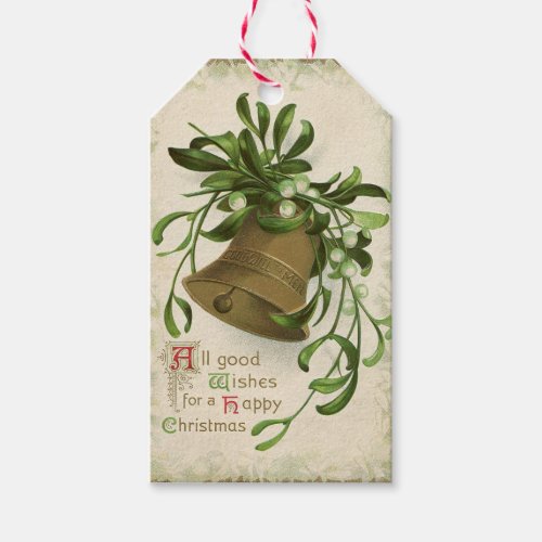 Vintage Christmas Bell Mistletoe Gift Tag