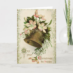 Vintage Christmas Bell (Pink Floral) Card