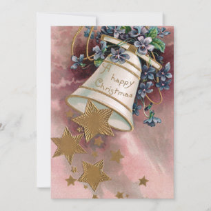 Vintage Christmas Bell, Stars & Forget-Me-Nots Holiday Card