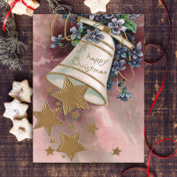 Vintage Christmas Bell, Stars & Forget-Me-Nots