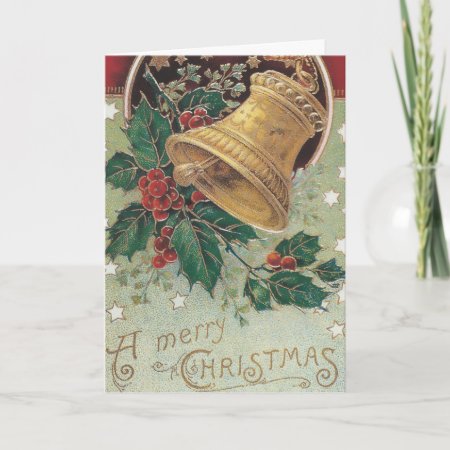 Vintage Christmas Bell With Holly Holiday Card