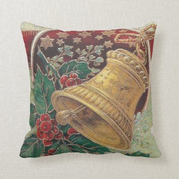 Vintage Christmas Bell With Holly Throw Pillow by LeAnnS123 at Zazzle