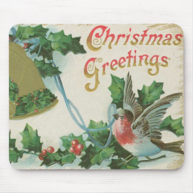 Vintage Christmas Bells and Bird Mouse Pad (Front)