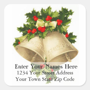 Vintage Christmas Bells and Holly Address Label