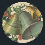 Vintage Christmas Bells and Holly Classic Round Sticker<br><div class="desc">This is a vintage postcard illustration of some Christmas holly and bells.</div>