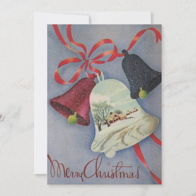 Vintage Christmas Bells Cabin Holiday Card (Front)