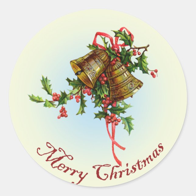 Vintage Christmas Bells Classic Round Sticker (Front)