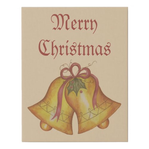 Vintage Christmas Bells Faux Canvas Holiday Sign