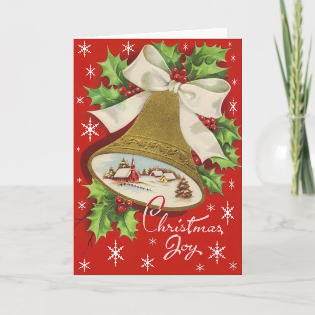 Vintage Christmas Bells Holiday Card (Front)