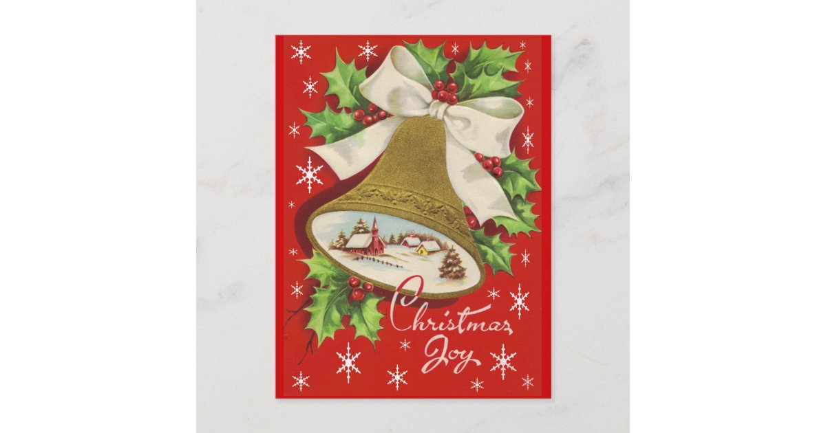 Vintage Christmas Bells Holiday Postcard | Zazzle