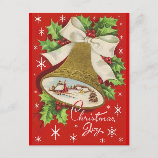 Vintage Christmas Bells Holiday Postcard (Front)