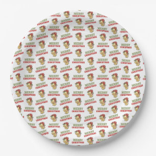 Vintage Christmas Bells & Merry Christmas Pattern Paper Plates