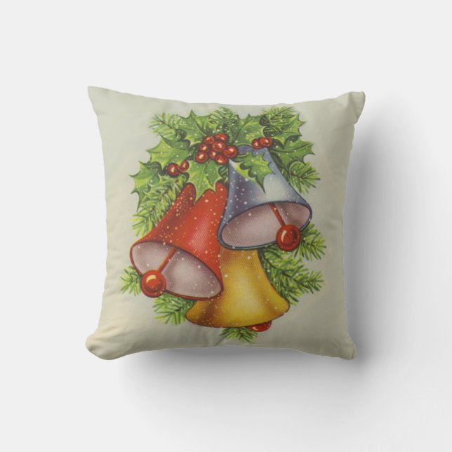 Vintage Christmas Bells Throw Pillow (Front)