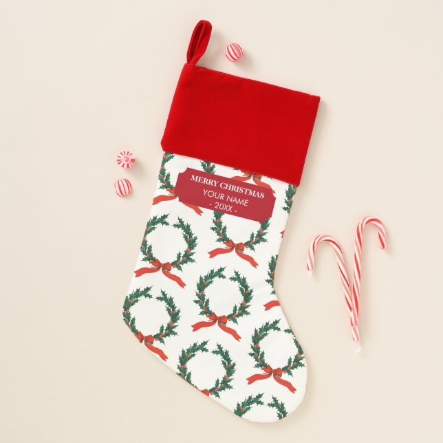 Vintage Christmas Berry Wreath Holiday   Christmas Stocking (Front)