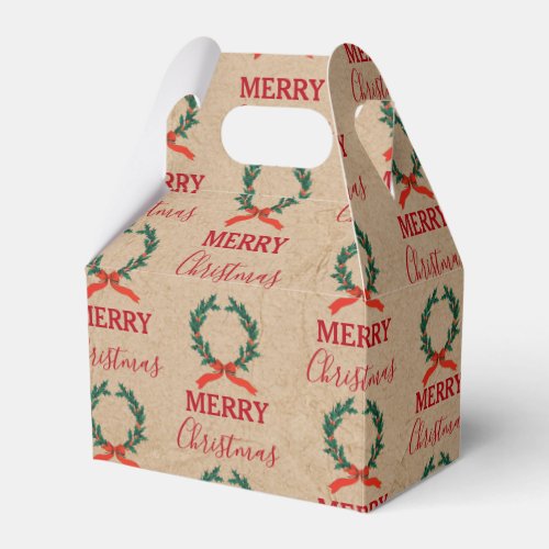 Vintage Christmas Berry Wreath Holiday Kraft Favor Boxes