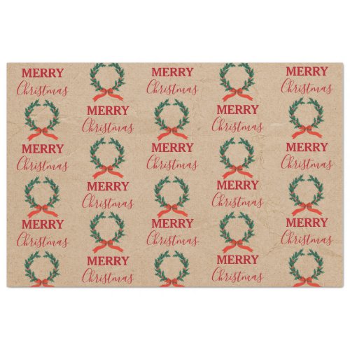 Vintage Christmas Berry Wreath Holiday Kraft Tissue Paper