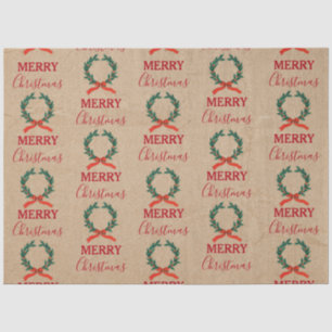 Vintage Christmas Berry Wreath Holiday Kraft Tissue Paper