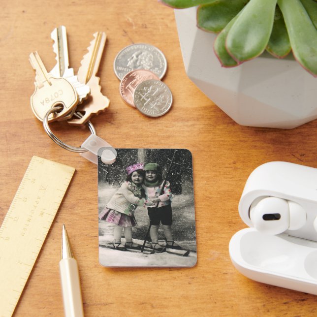 Vintage Christmas, Best Friends on Skis Keychain (Desk)