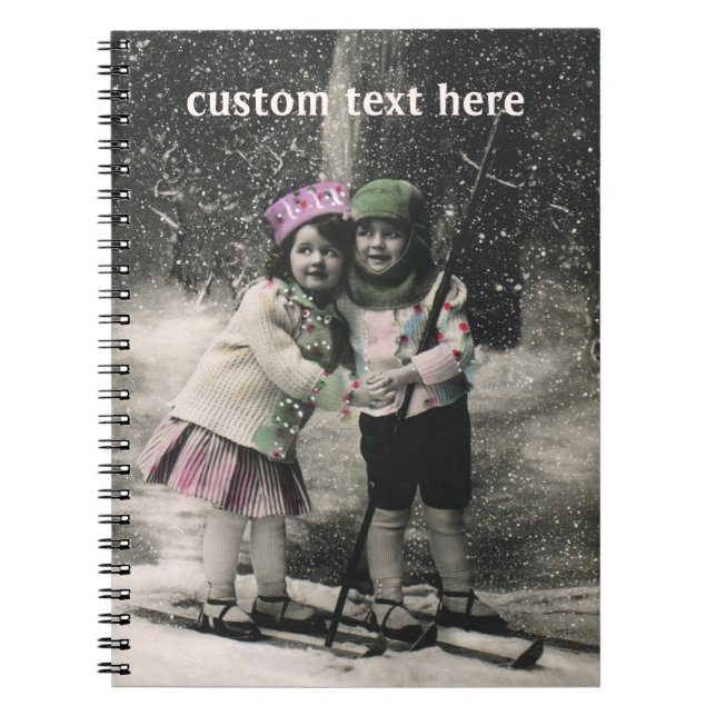 Vintage Christmas, Best Friends on Skis Notebook (Front)
