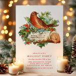 Vintage Christmas Bird Holly Retro Holiday Party Invitation<br><div class="desc">Vintage Christmas Bird Holly Retro Holiday Party Invitation. This beautiful design features a victorian bird perched on a log. Personalize this custom holiday design with your own party details. Perfect for a family Christmas dinner or for a Corporate holiday party!</div>