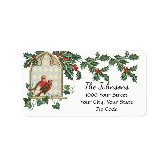Vintage Christmas Birds Address Label (Front)
