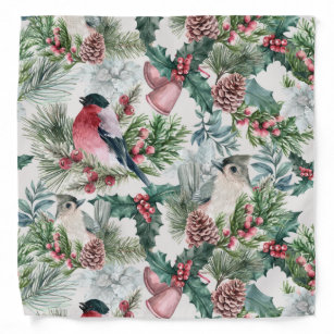 Vintage Christmas Birds and pines floral pattern Bandana