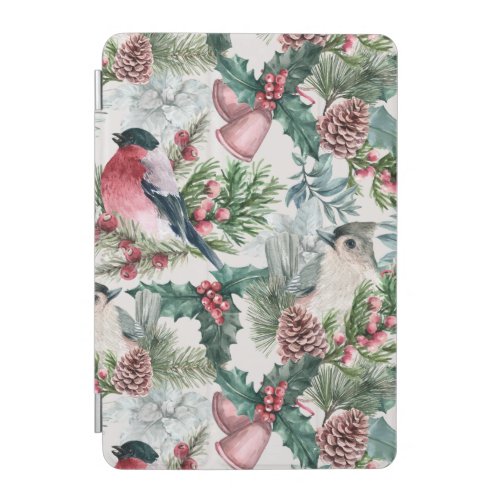 Vintage Christmas Birds and pines floral pattern iPad Mini Cover