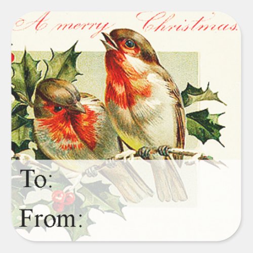 Vintage Christmas Birds Gift Tag