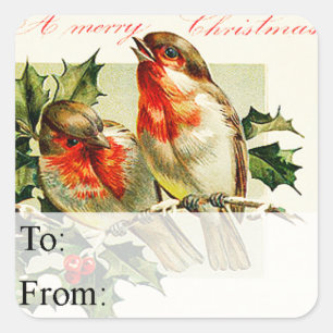 Vintage Christmas Birds Gift Tag