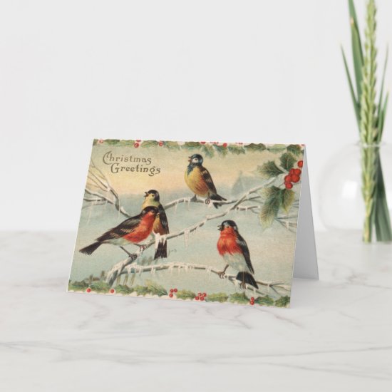 Vintage Christmas Birds Holiday Card