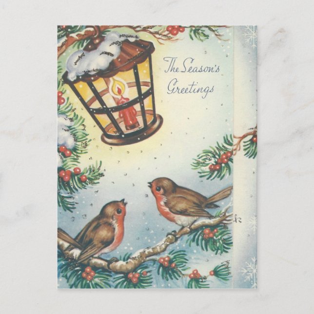 Vintage Christmas Birds Holiday Postcard (Front)