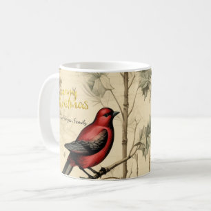 Vintage Christmas Birds Holly Berry Coffee Mug