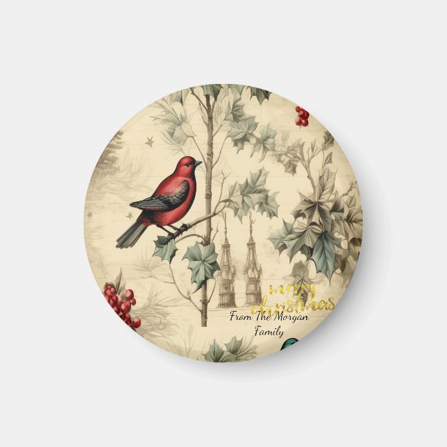 Vintage Christmas Birds Holly Berry  Magnet (Front)