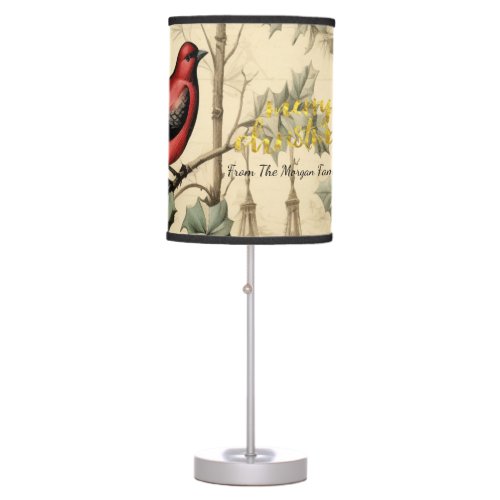 Vintage Christmas Birds Holly Berry Table Lamp