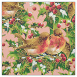 Vintage Christmas Birds Holly Faux Gold Pattern Fabric
